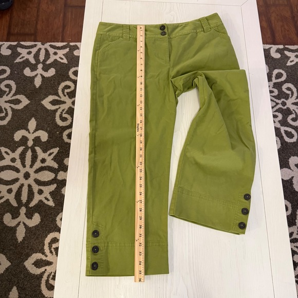 Charter Club Size 16 Green Cropped Pants Button Hem Cotton Stretch - Picture 5 of 9